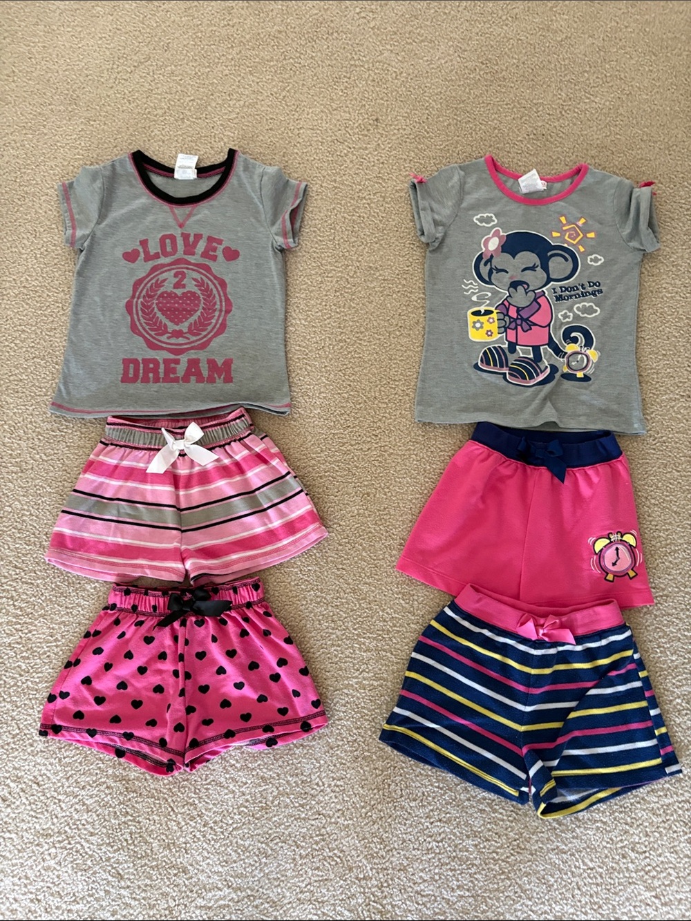Girls 4-Pack Gray & Pink Short Pajama Set - Cute Heart & Monkey Prints